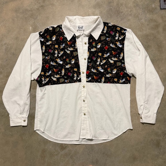 Vintage Tops - Vintage Christmas Angels Blouse
